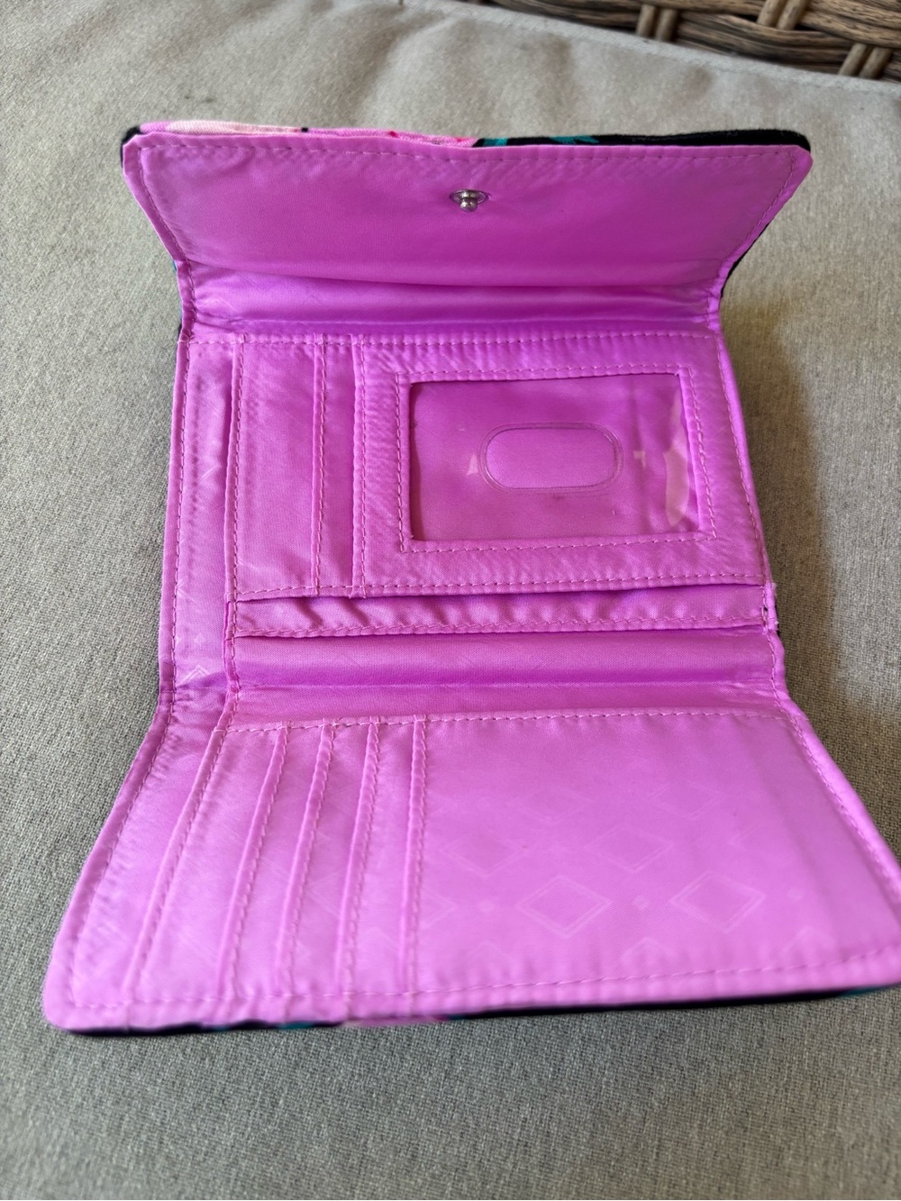 Vera Bradley Quilted Floral Trifold Wallet - Black, Hot Pink & Teal - Picture 5 of 11
